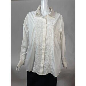 Gold Label Investments Non-Iron White Embroidered Button-Up Shirt 16W 100% Cotto